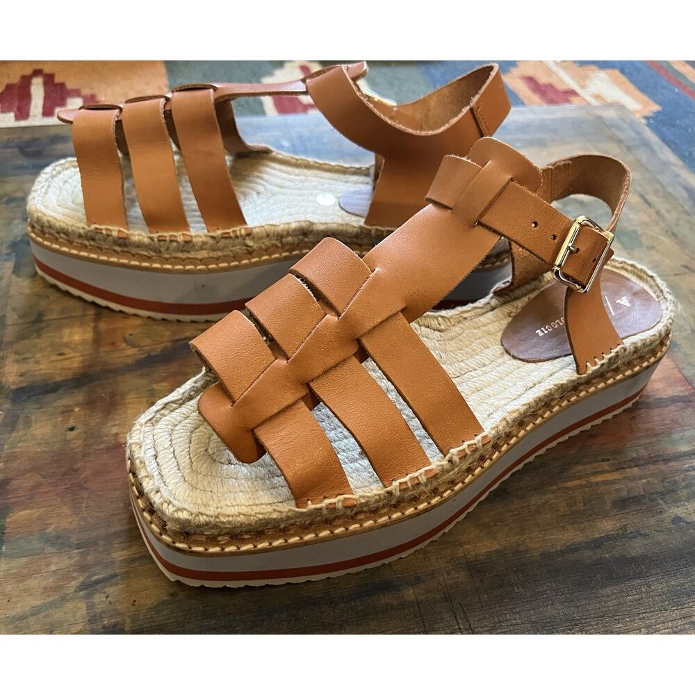 Anthropologie Sandals US 8.5 EU 39 UK 6.5 Sporty Platform Leather Espadrille NEW